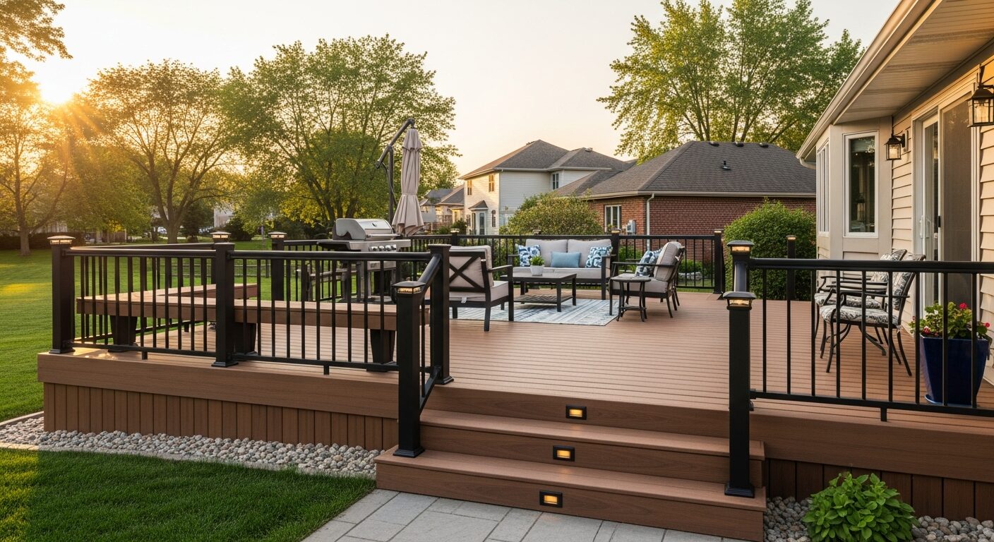 Local deck builder on a finished custom deck built by Big Pine Decks near Omaha, NE