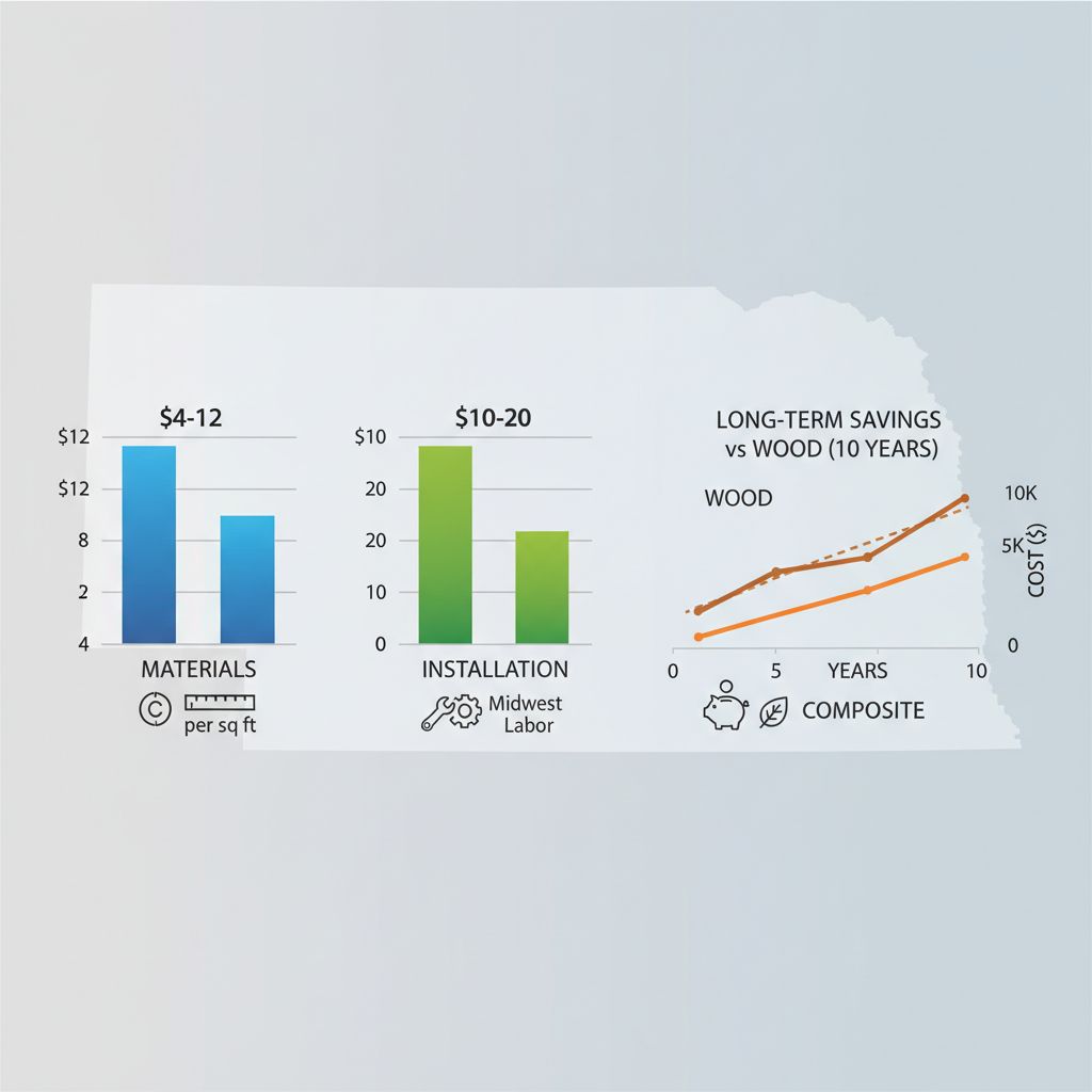 Infographic illustrating composite deck cost breakdown with materials, installation, and long-term savings for US homeowners